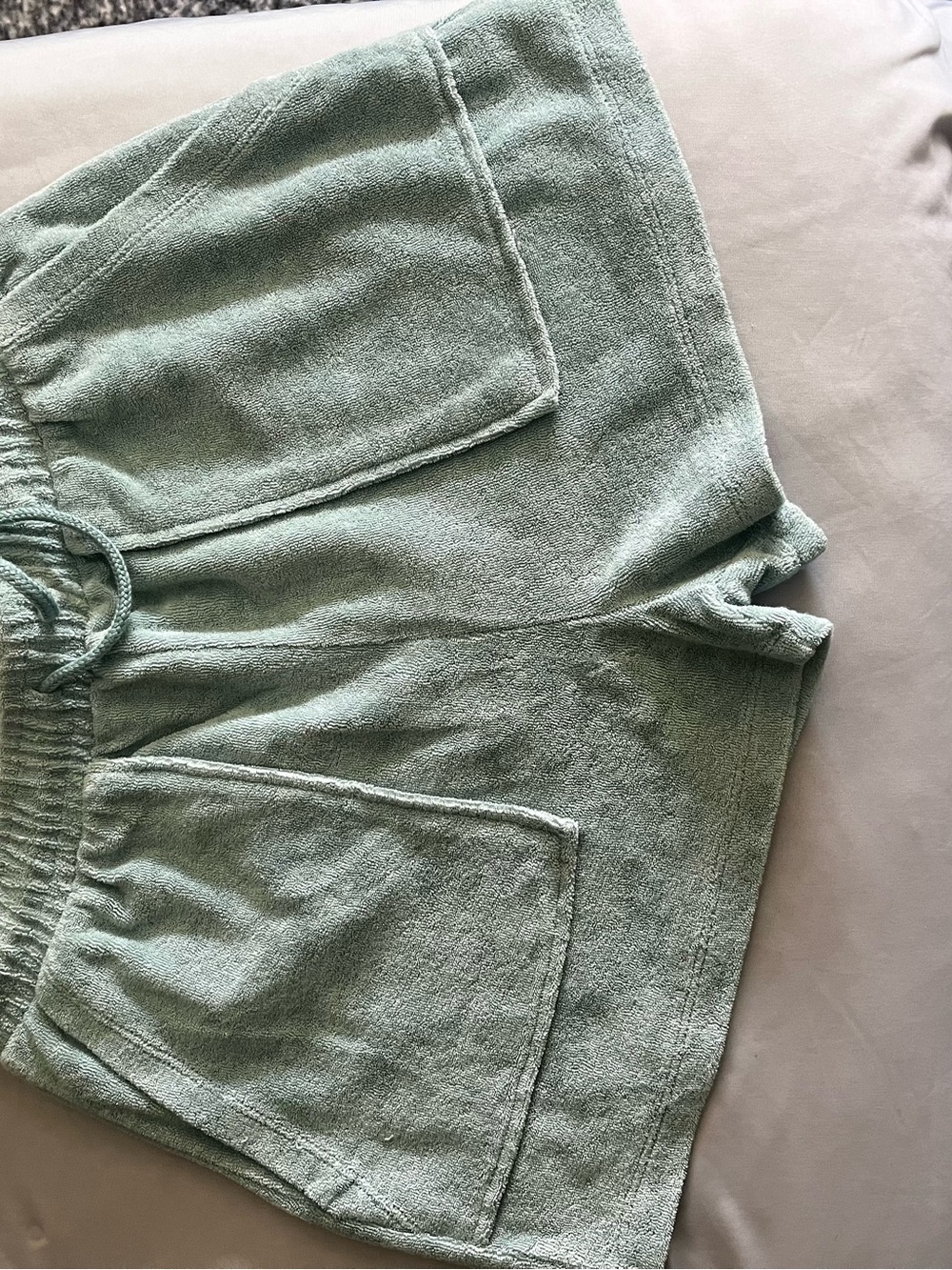 ZARA Terry Cloth Drawstring Shorts in Sage Green NWOT
